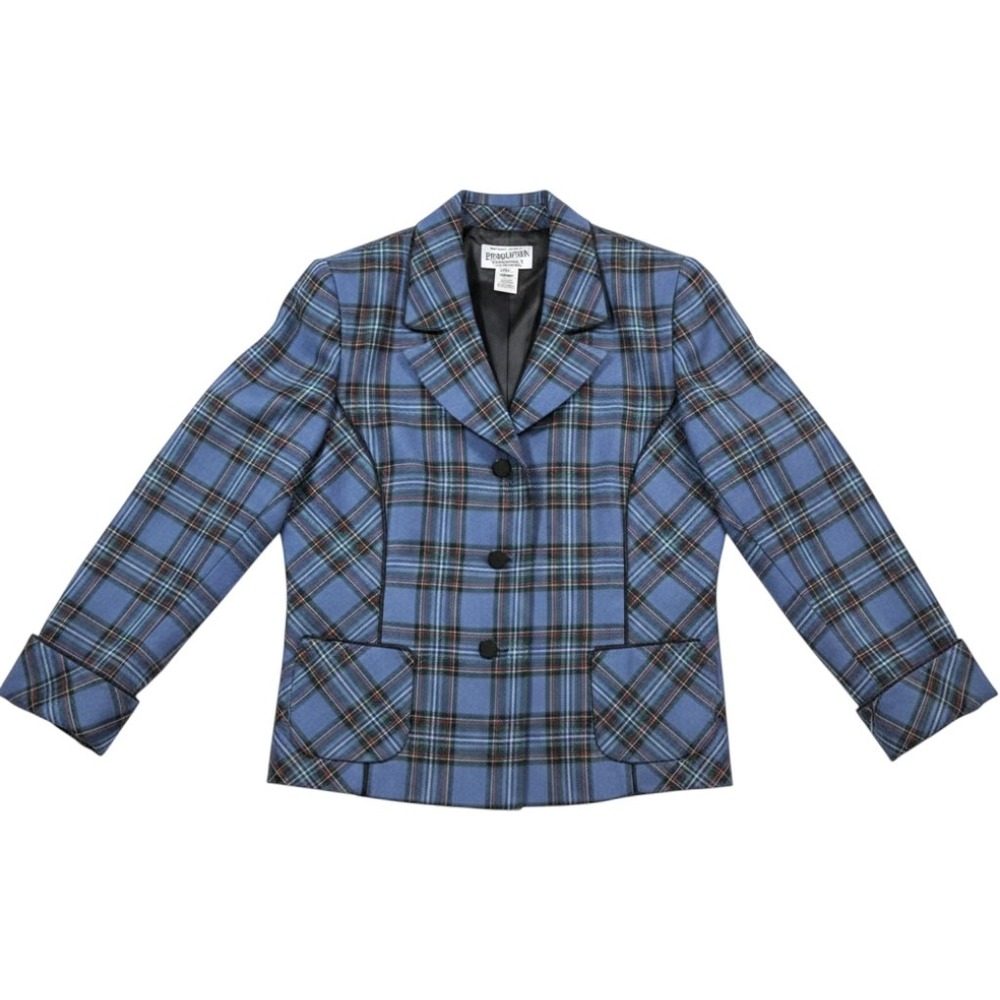 Pendleton Virgin Wool Blazer Womens 8 Tartan Plaid Blue Green Jacket Academia